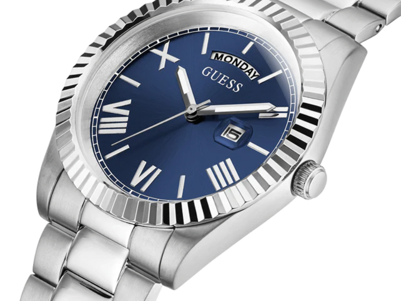 Guess Connoisseur Blue Dial Silver Steel Strap Watch for Men