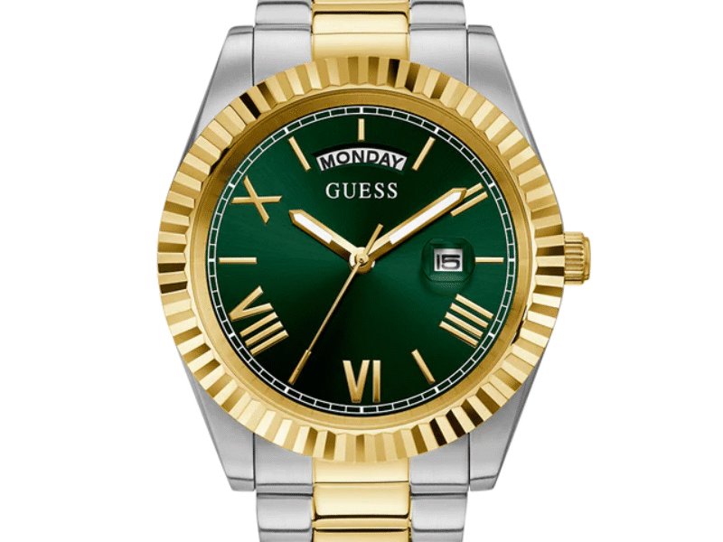 Guess Connoisseur Green Dial Two Tone Steel Strap Watch for Men