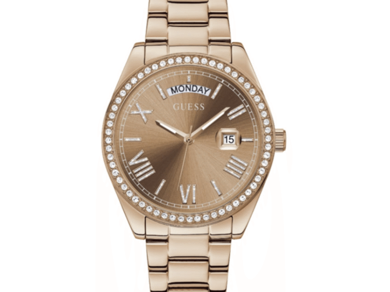 Guess Luna Diamonds Rose Gold Dial Rose Gold Steel Strap Watch for Women