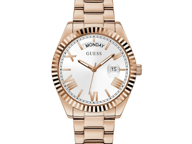 Guess Luna White Dial Rose Gold Steel Strap Watch for Women