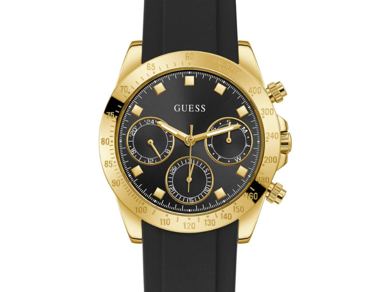 Guess Eclipse Multi Function Black Dial Black Rubber Strap Watch for Women