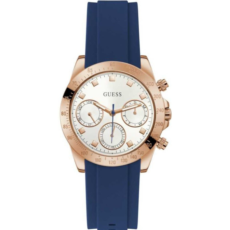 Guess Eclipse White Dial Blue Rubber Strap Watch for Women