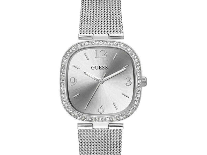 Guess Tapestry Diamonds Silver Dial Silver Mesh Bracelet Watch for Women
