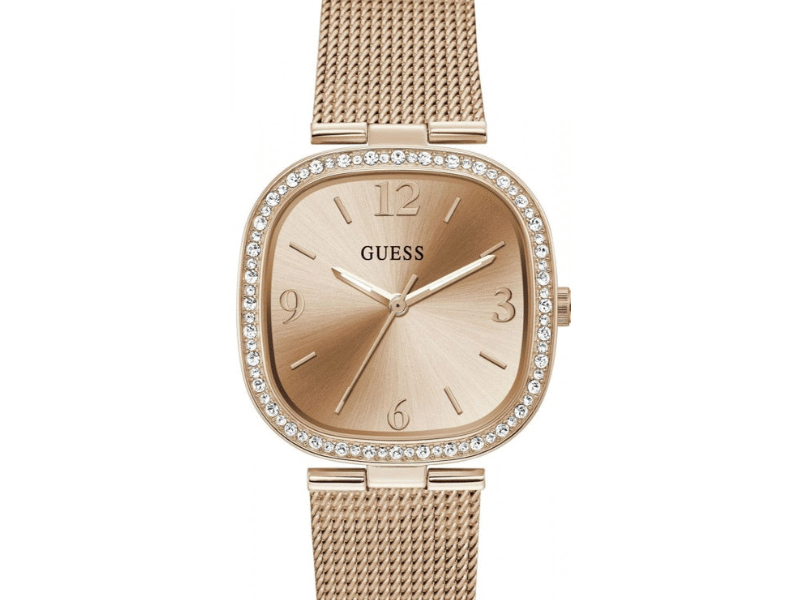 Guess Tapestry Diamonds Rose Gold Dial Rose Gold Mesh Bracelet Watch for Women