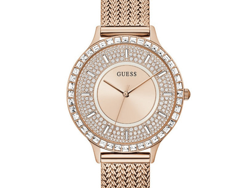 Guess Soiree Diamonds Rose Gold Dial Rose Gold Mesh Bracelet Watch for Women