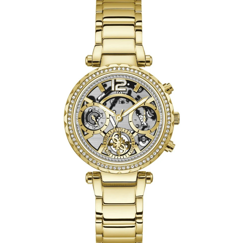 Guess Solstice Diamonds Gold Dial Gold Steel Strap Watch for Women