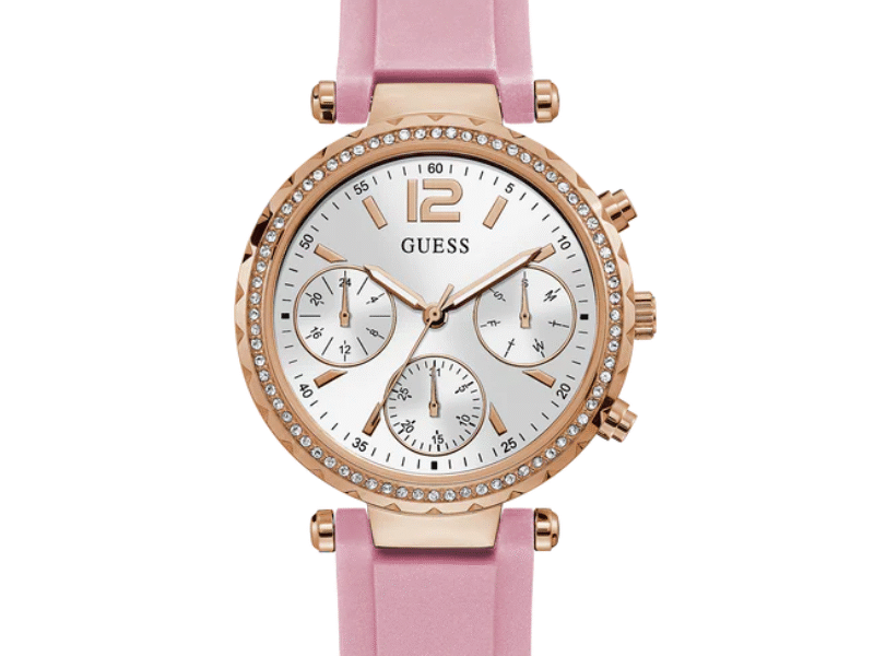 Guess Solstice Diamonds White Dial Pink Rubber Strap Watch For Women