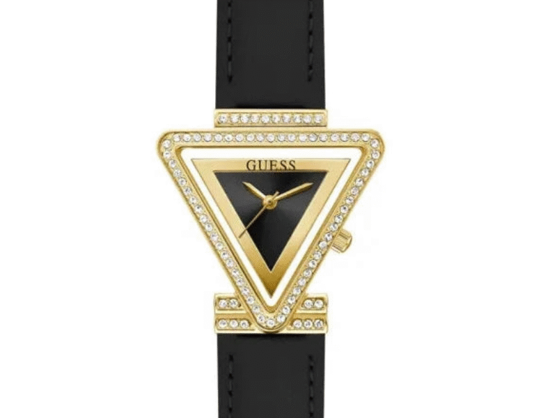Guess Fame Quartz Black Dial Black Leather Strap Watch For Women