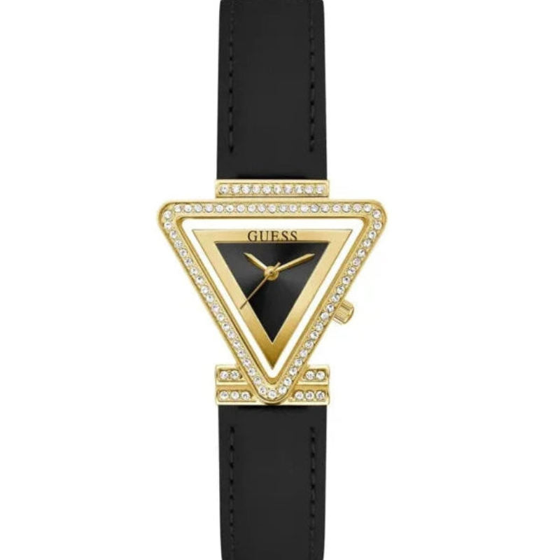 Guess Fame Quartz Black Dial Black Leather Strap Watch For Women