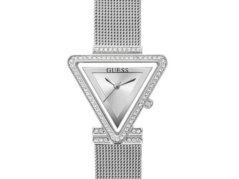 Guess Fame Diamonds Silver Dial Silver Mesh Bracelet Watch for Women