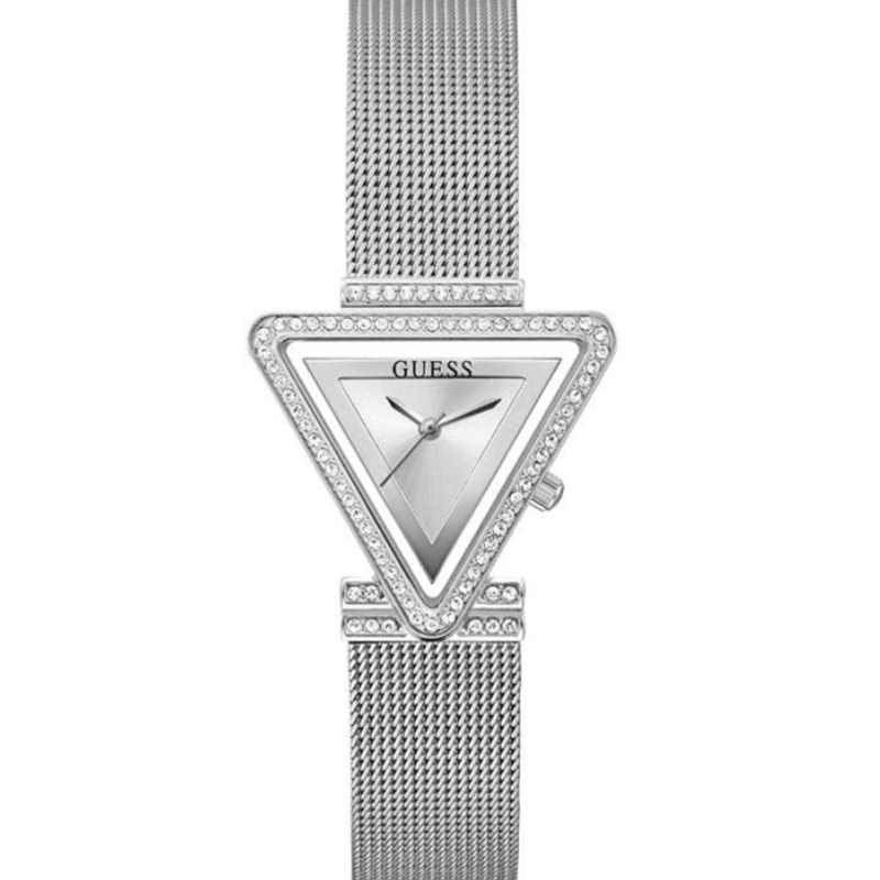 Guess Fame Diamonds Silver Dial Silver Mesh Bracelet Watch for Women
