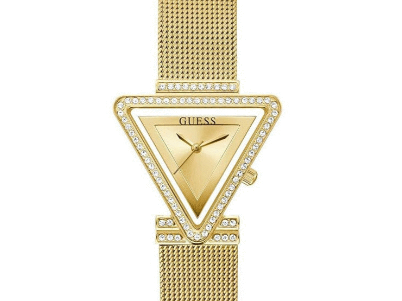 Guess Fame Diamonds Gold Dial Gold Mesh Bracelet Watch for Women