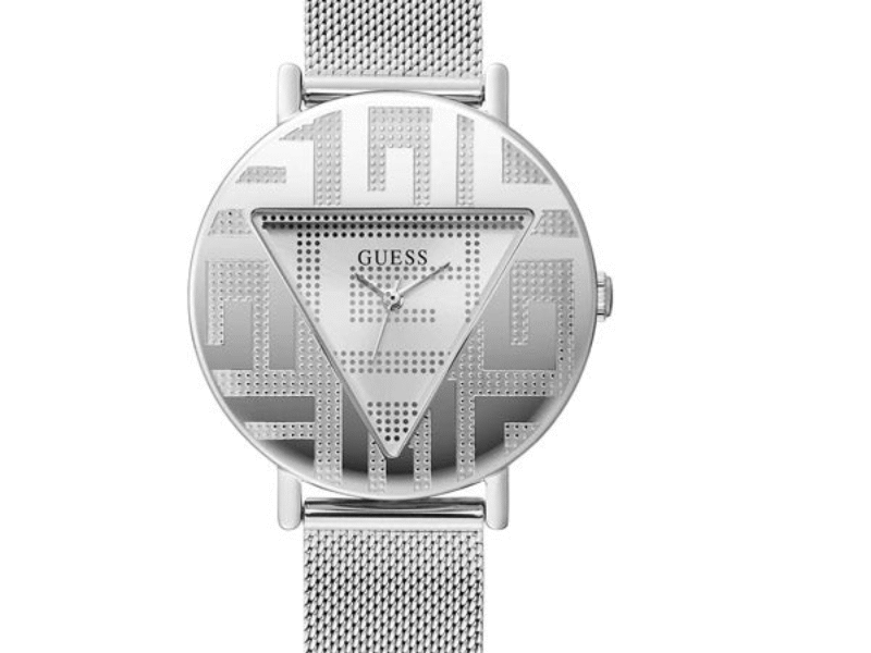Guess Iconic Quartz Silver Dial Silver Mesh Bracelet Watch For Women