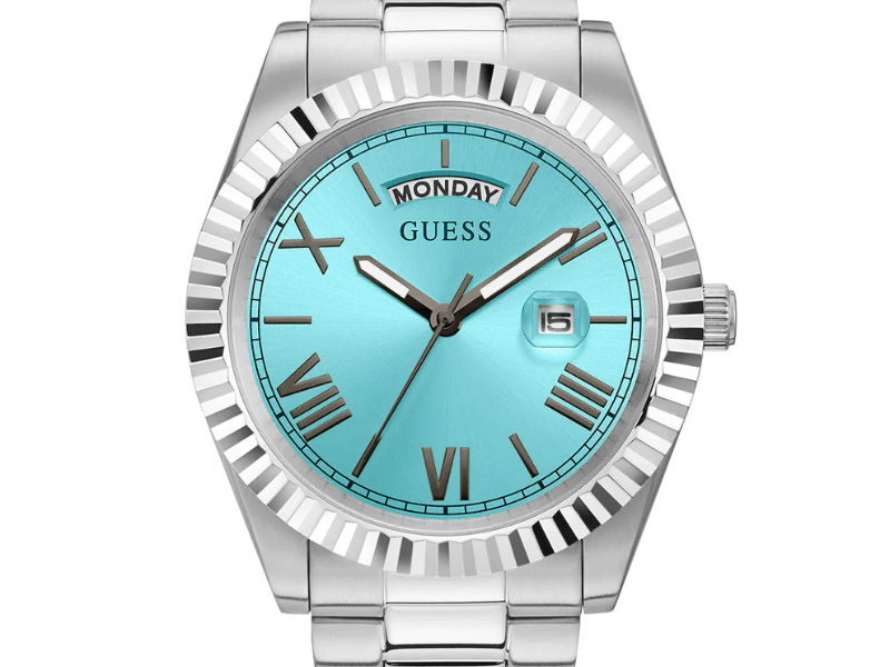 Guess Connoisseur Turquoise Dial Silver Steel Strap Watch for Men