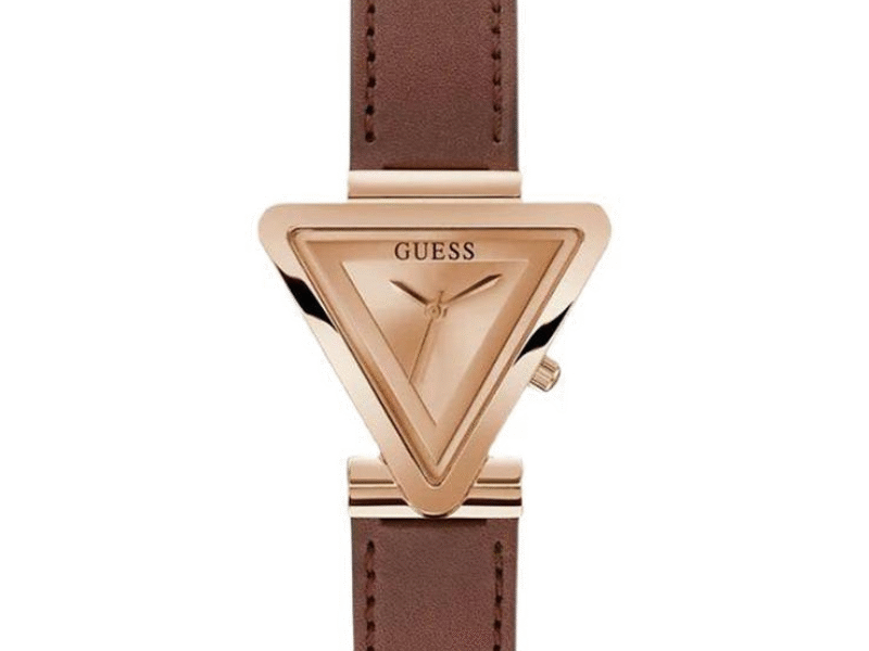 Guess Fame Quartz Rose Gold Dial Brown Leather Strap Watch For Women