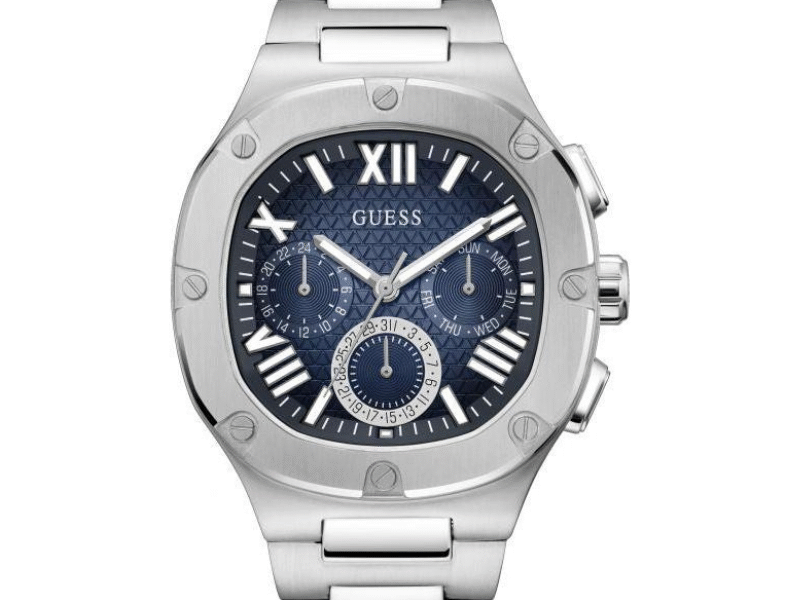 Guess Headliner Multifunction Blue Dial Silver Steel Strap Watch For Men