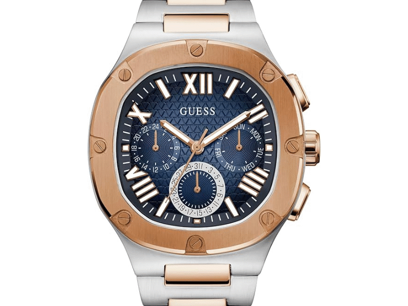 Guess Headliner Multifunction Blue Dial Two Tone Steel Strap Watch For Men