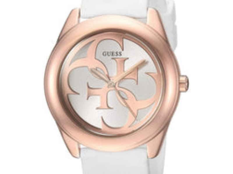 Guess G Twist White & Gold Dial White Silicone Strap Watch For Women