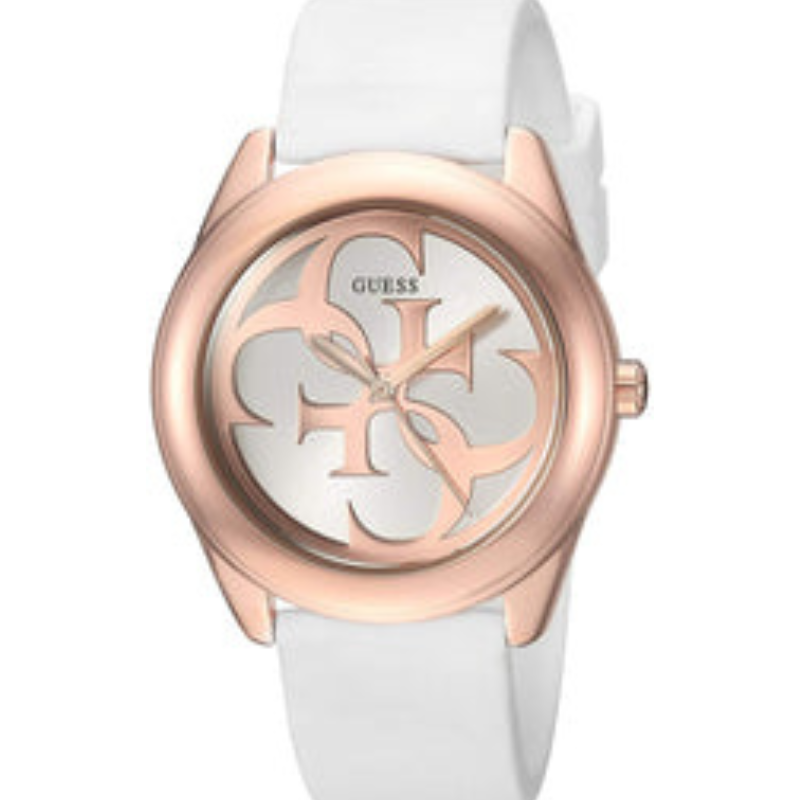 Guess G Twist White & Gold Dial White Silicone Strap Watch For Women