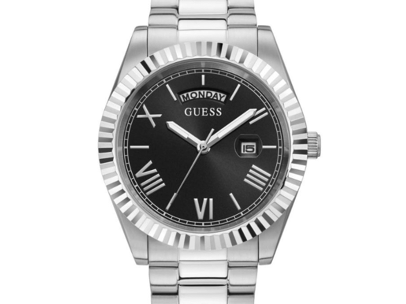 Guess Connoisseur Black Dial Silver Steel Strap Watch for Men