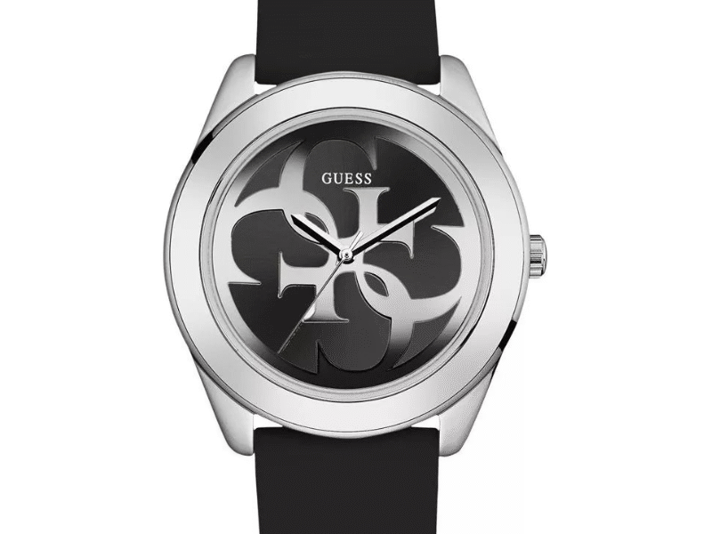 Guess G-Twist Quartz Black Dial Black Silicone Strap Watch For Women