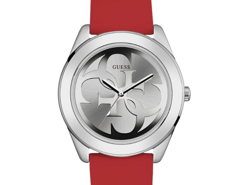 Guess G-Twist Silver Dial Red Rubber Strap Watch for Women