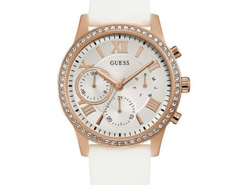 Guess Solar White Dial White Rubber Strap Watch For Women