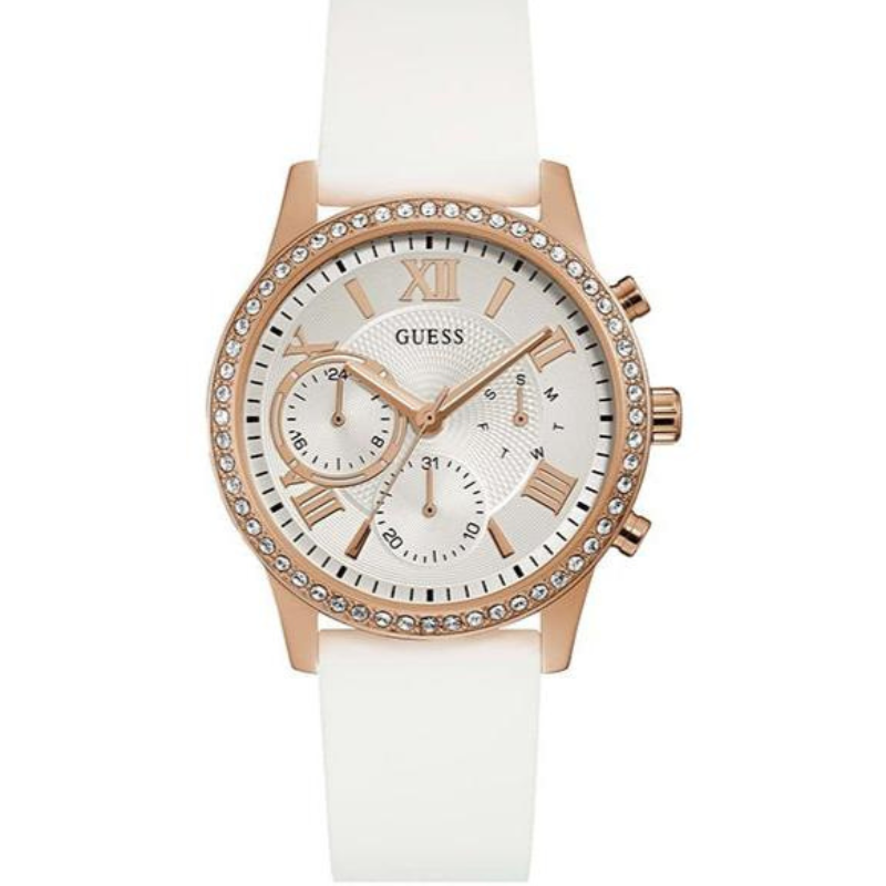 Guess Solar White Dial White Rubber Strap Watch For Women