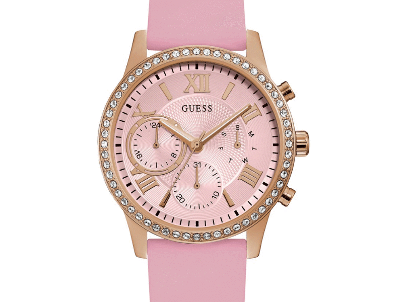 Guess Solar Rose Gold Dial Pink Rubber Strap Watch For Women