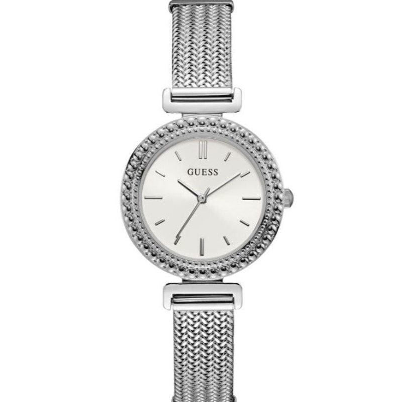 Guess Quartz Silver Dial Silver Mesh Bracelet Watch For Women