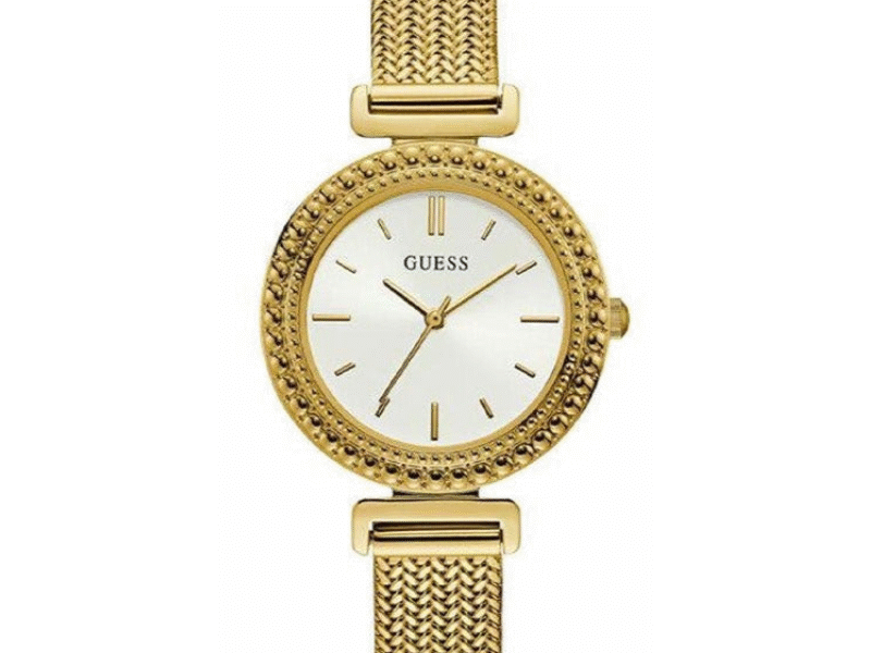 Guess Quartz White Dial Gold Steel Strap Watch For Women
