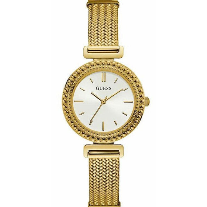 Guess Quartz White Dial Gold Steel Strap Watch For Women