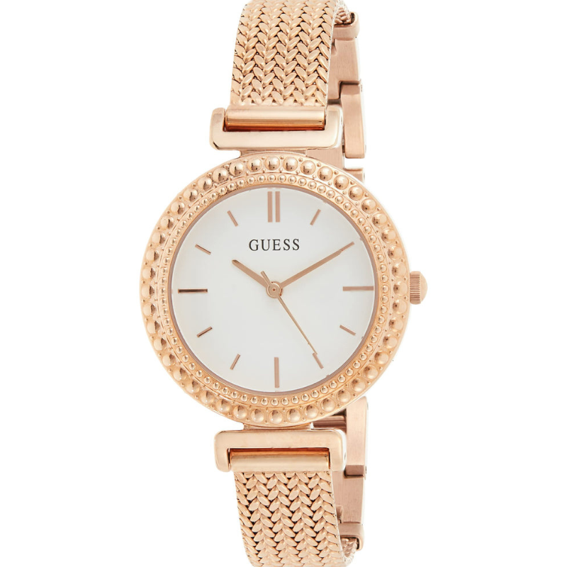 Guess Monroe Silver Dial Rose Gold Steel Strap Watch For Women