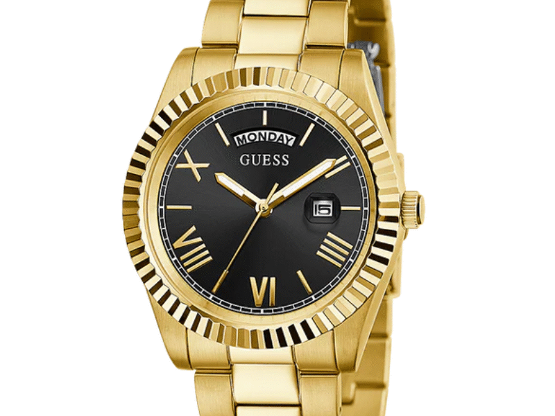 Guess Connoisseur Black Dial Gold Steel Strap Watch for Men