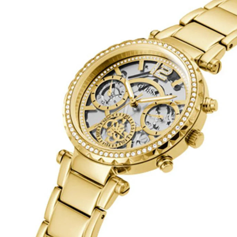 Guess Solstice Diamonds Gold Dial Gold Steel Strap Watch for Women - Image 4