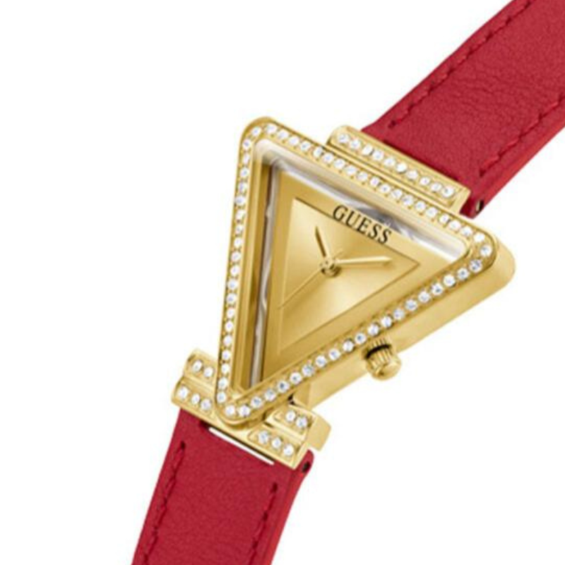 Guess Fame Quartz Gold Dial Red Leather Strap Watch For Women - Image 3