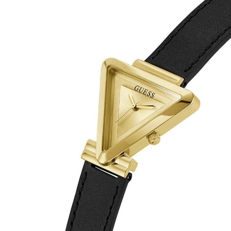 Guess Fame Quartz Gold Dial Black Leather Strap Watch For Women - Image 4