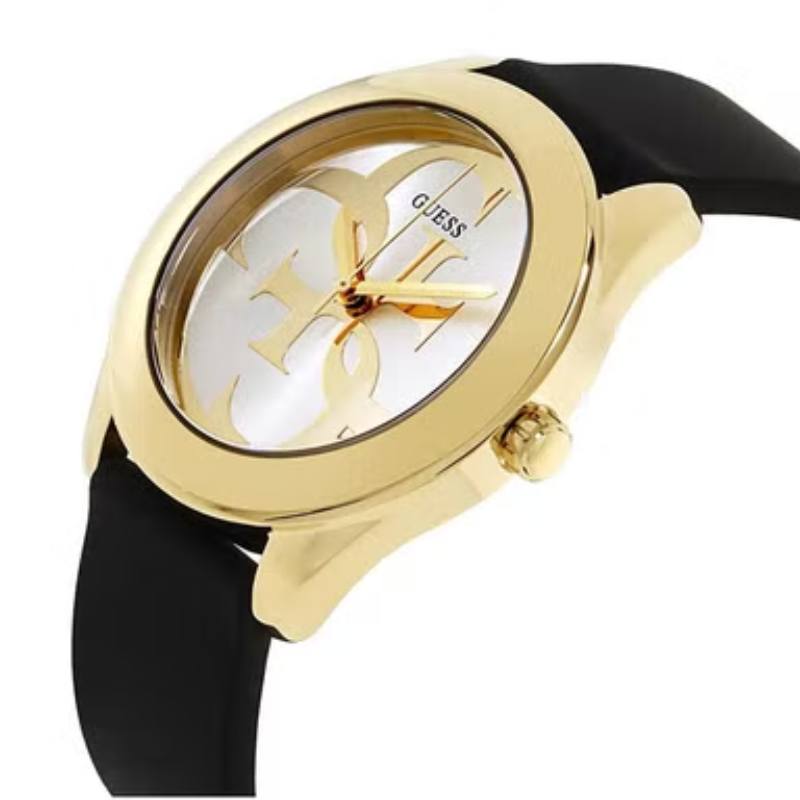 Guess G Twist Gold Dial Black Leather Strap Watch for Women - Image 4