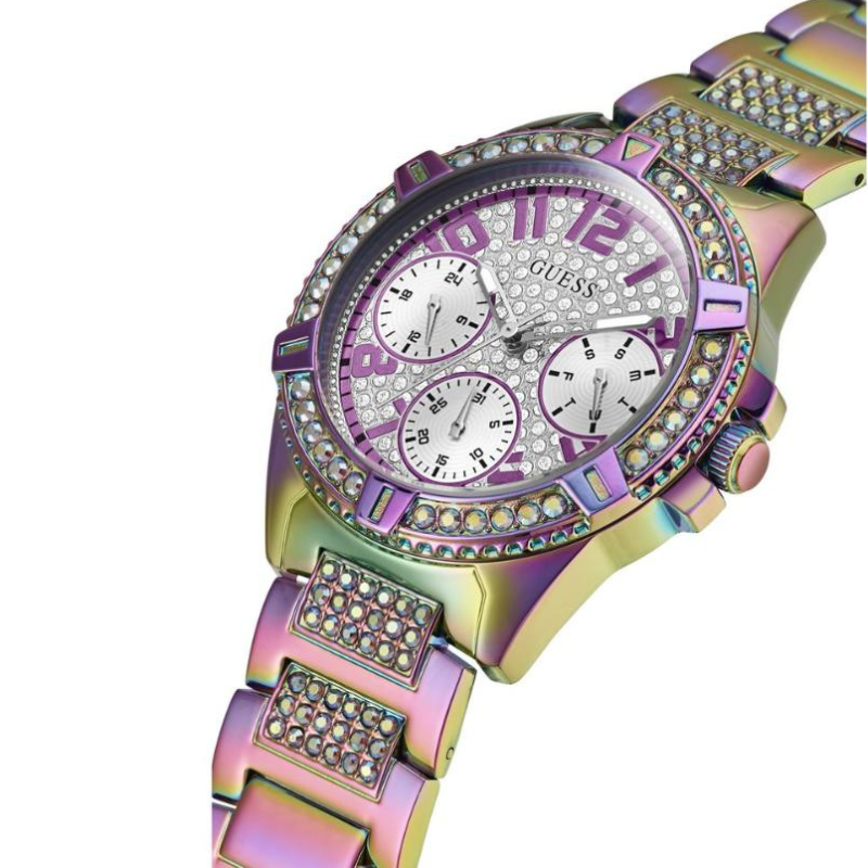 Guess Lady Frontier Diamonds Silver Dial Multicolor Steel Strap Watch for Women - Image 3