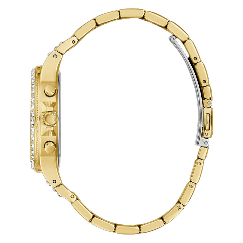 Guess Moonlight Multi Function Diamonds Gold Dial Gold Steel Strap Watch for Women - Image 3