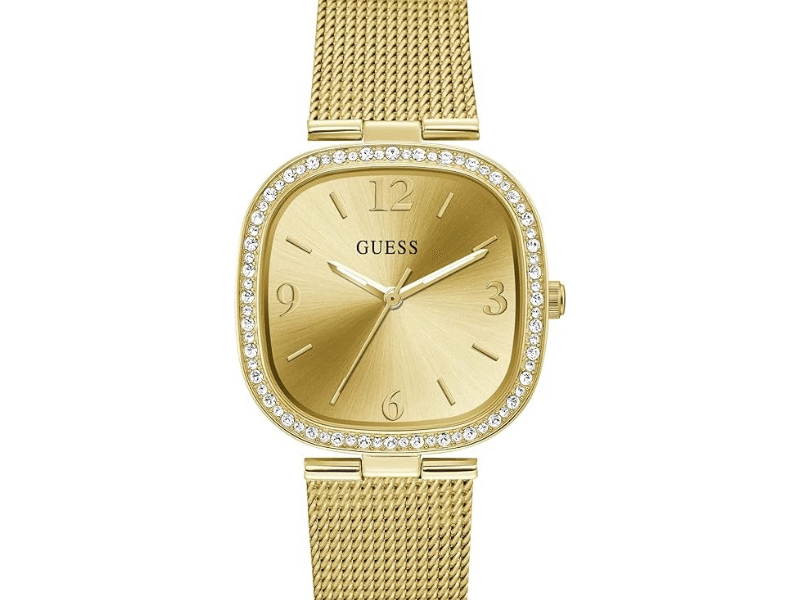 Guess Tapestry Diamonds Gold Dial Gold Mesh Bracelet Watch for Women