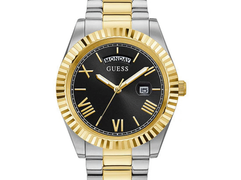 Guess Connoisseur Black Dial Two Tone Steel Strap Watch for Men