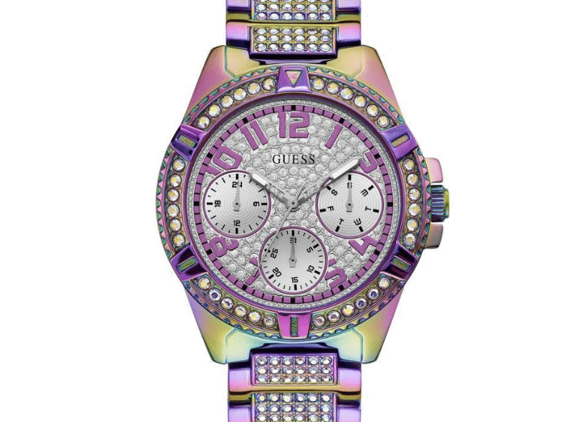 Guess Lady Frontier Diamonds Silver Dial Multicolor Steel Strap Watch for Women