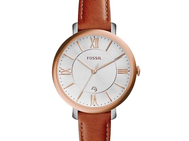 Fossil Jacqueline White Dial Brown Leather Strap Watch for Women