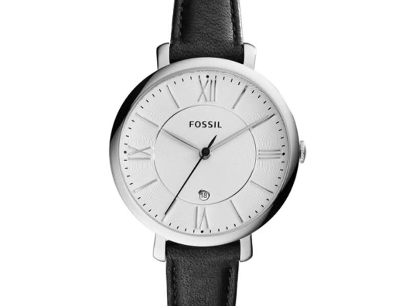 Fossil Jacqueline Quartz White Dial Black Leather Strap Watch for Women